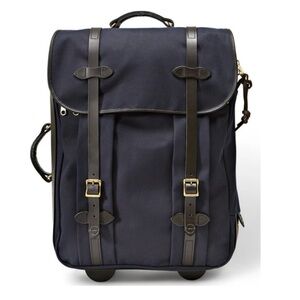 Filson Rugged Twill Medium Rolling Check In Luggage Suitcase Leather Trim Navy